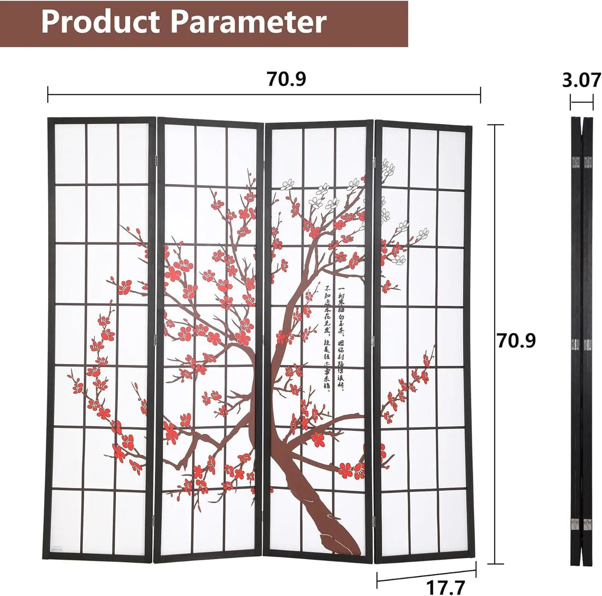 Divisor de privacidad plegable de 6 pies, 4 paneles, biombo japonés Shoji, divisor de pared de madera, tabique portátil e independiente
