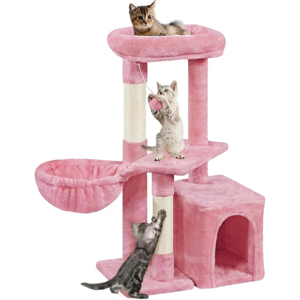 Torre para gatos de 34 pulgadas de alto, lindo árbol para gatos con condominio, plataforma para rascar, centro de actividades para que los gatos de interior jueguen y descansen