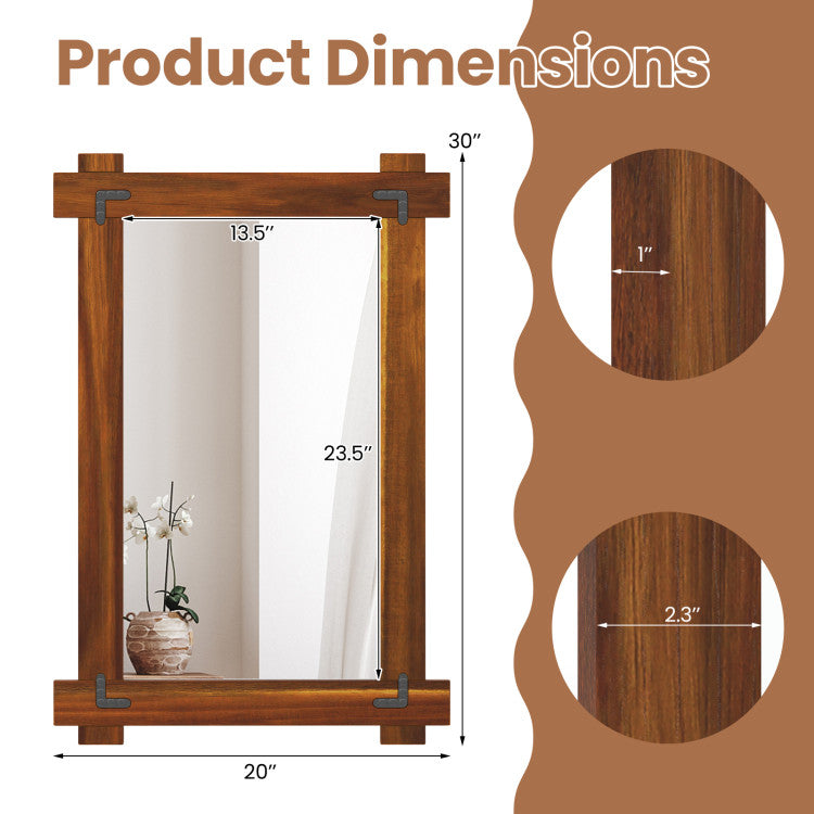 Acacia Wood Mirror & Electric Fireplace TV Stand Set - Rustic Vintage Home Heating Bundle