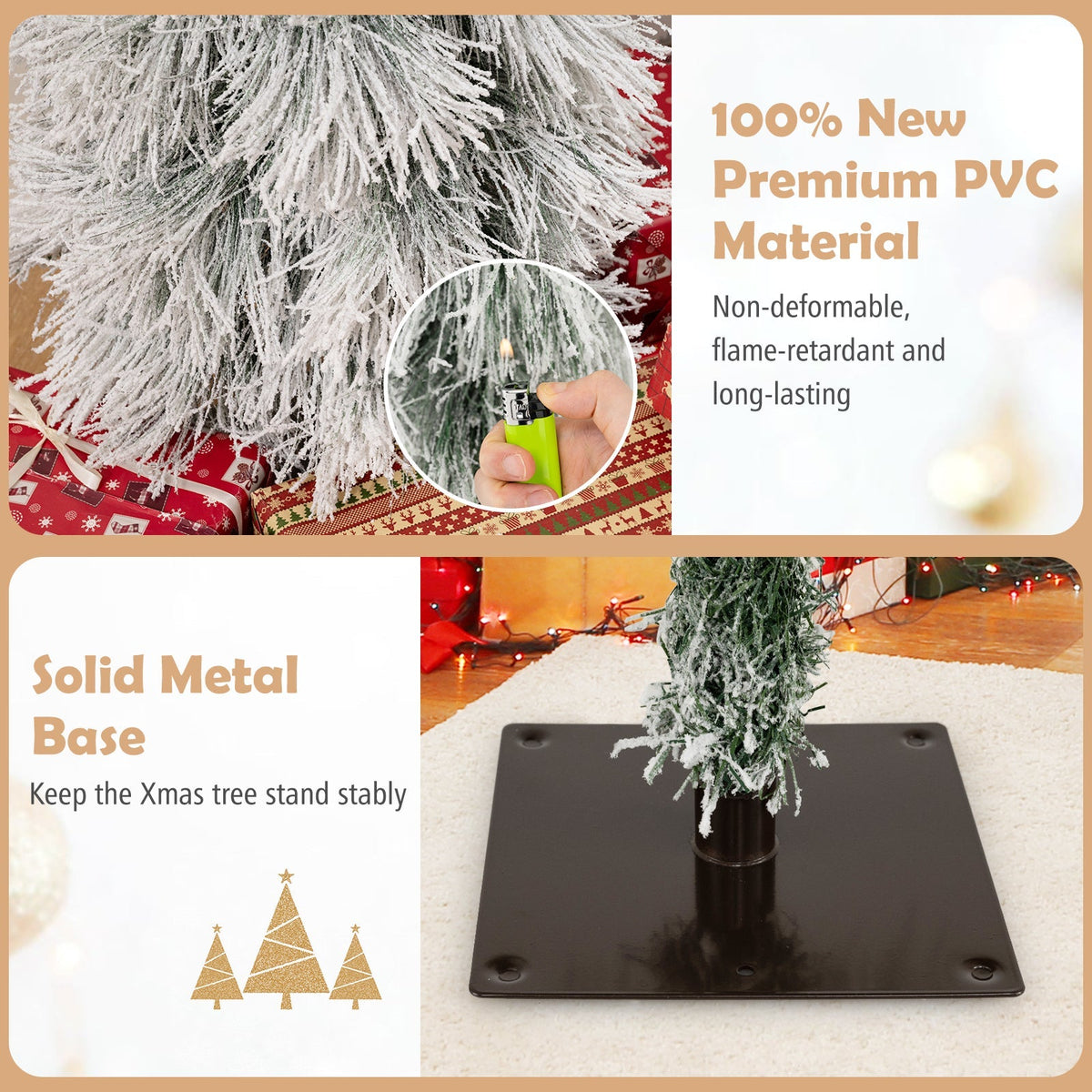 Artificial Christmas Tree Set of 3 with Snow-flocked Branch Tips and LED Lights