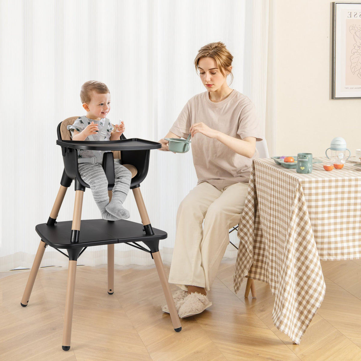 4-in-1 Baby Convertible Toddler Table Chair Set with PU Cushion