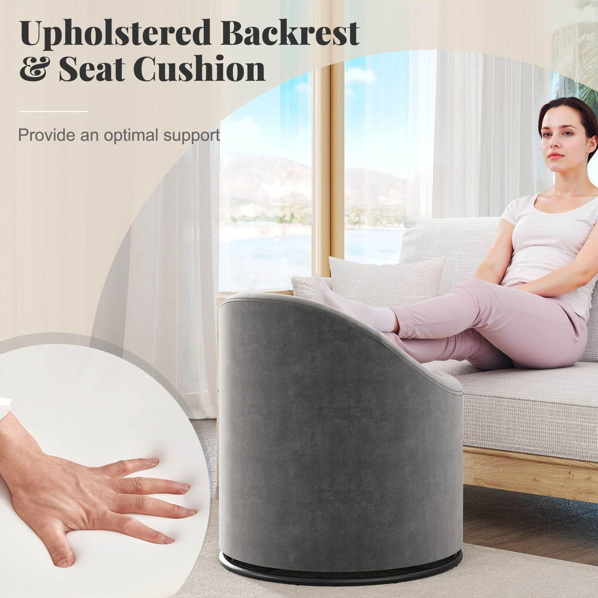 Barrel Chair with Storage 360° Swivel Upholstered Vanity Chair