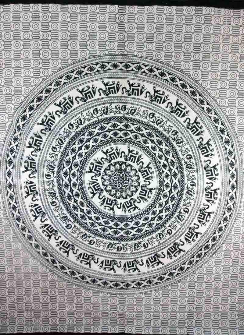 Beige Black Elephant Mandala Tapestry For Bedroom Decor