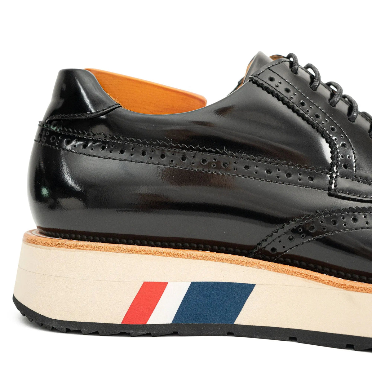 Black Wingtip Derby Shoes with Color-Block Sole