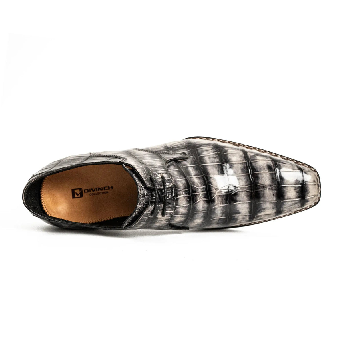 Silver-Black Crocodile Leather Derby Shoes