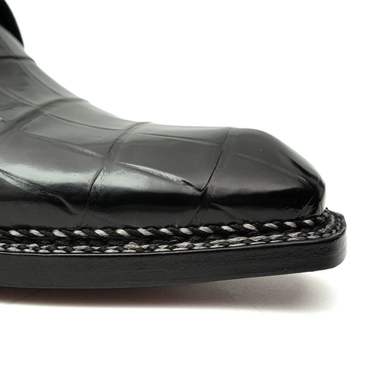 Black Square-Toe Crocodile Leather Derby Shoes