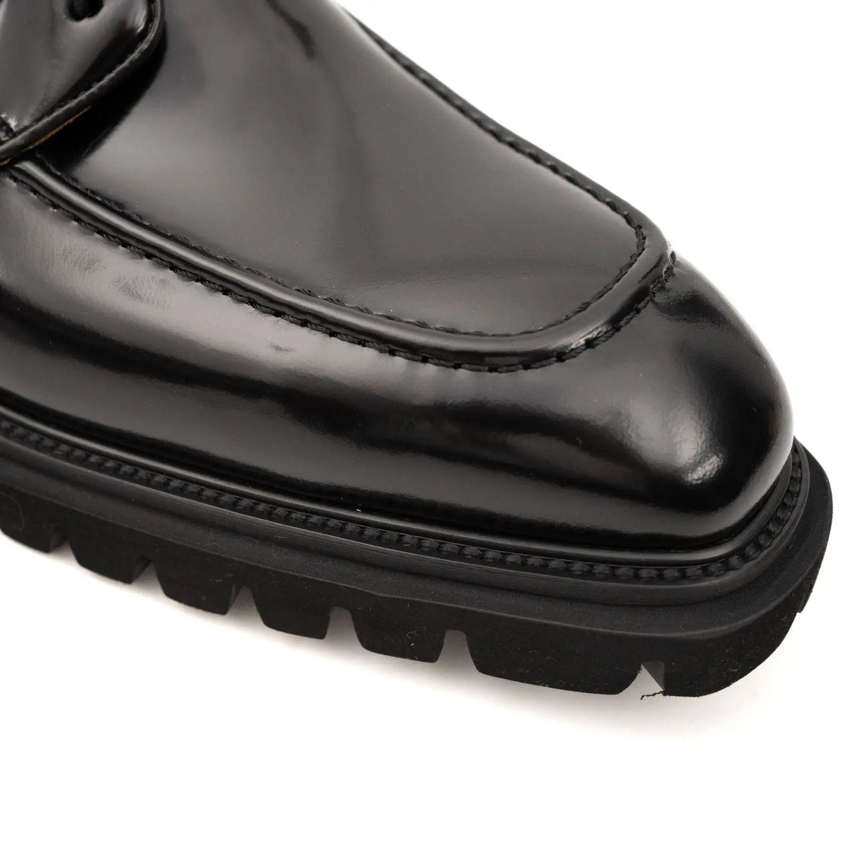 Black Apron-Toe Calf Leather Ankle Boots