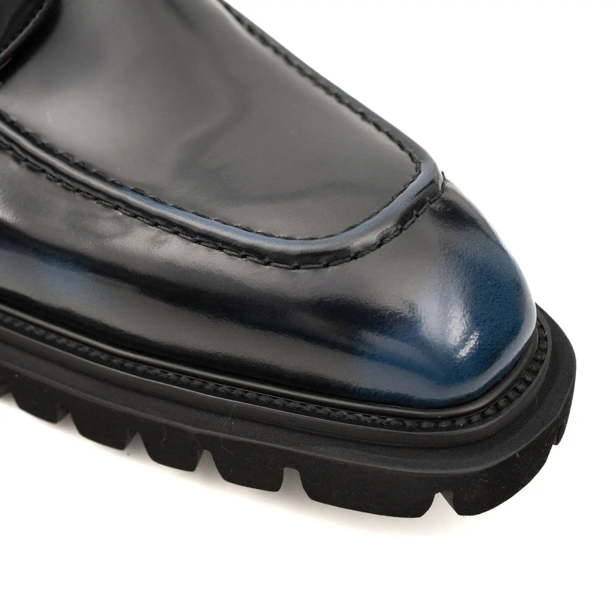 Blue-Black Apron-Toe Calf Leather Ankle Boots