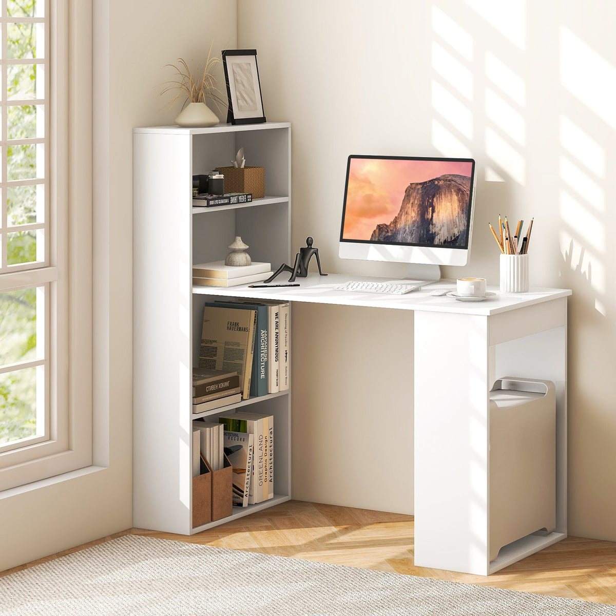 Computer Desk Writing Workstation Office with 6-Tier Storage Shelves