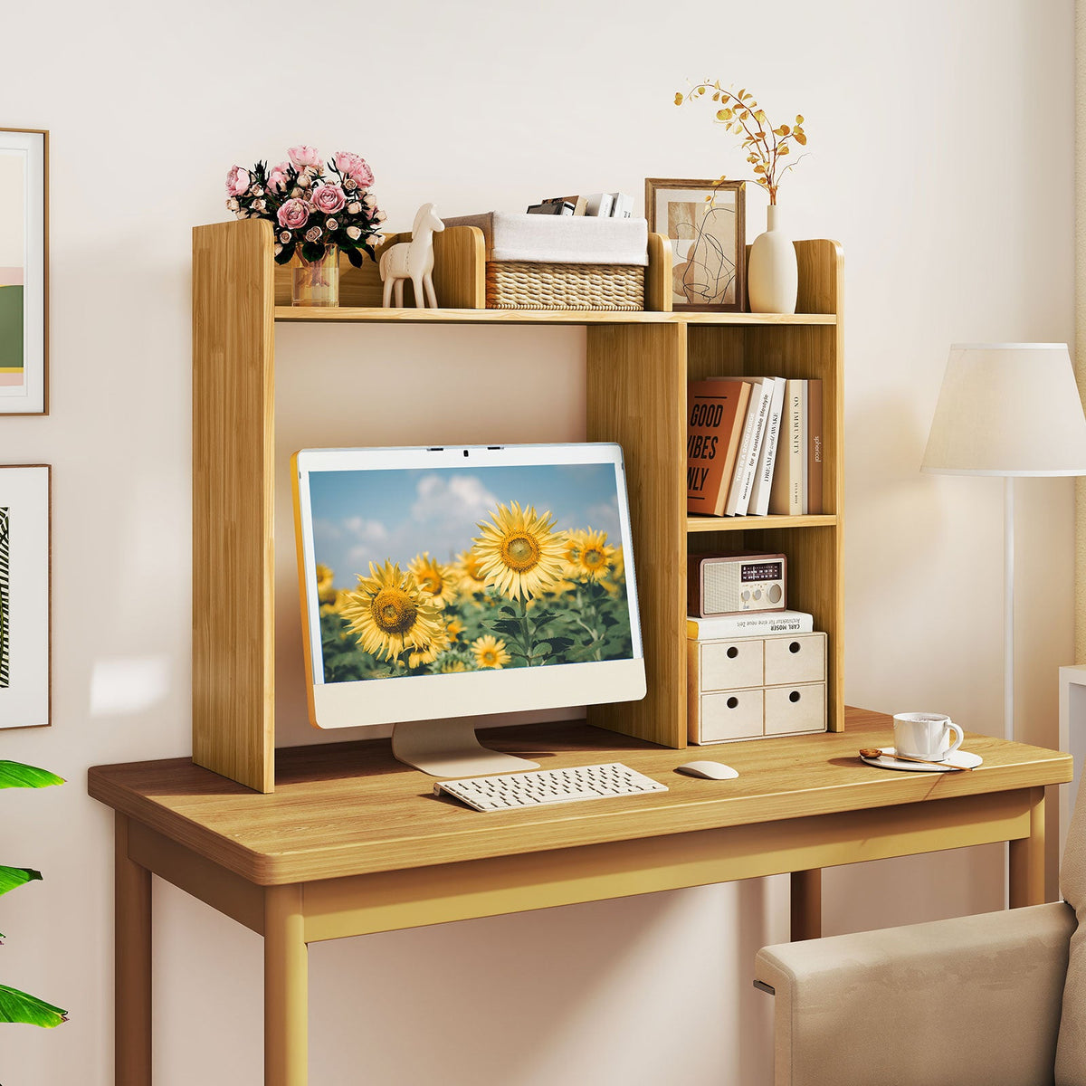 3-Tier Multipurpose Desk Bookshelf with 4 Shelves