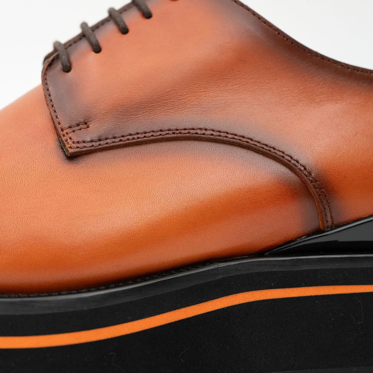 Orange-Brown Cap-Toe Cow Leather Derby Shoes