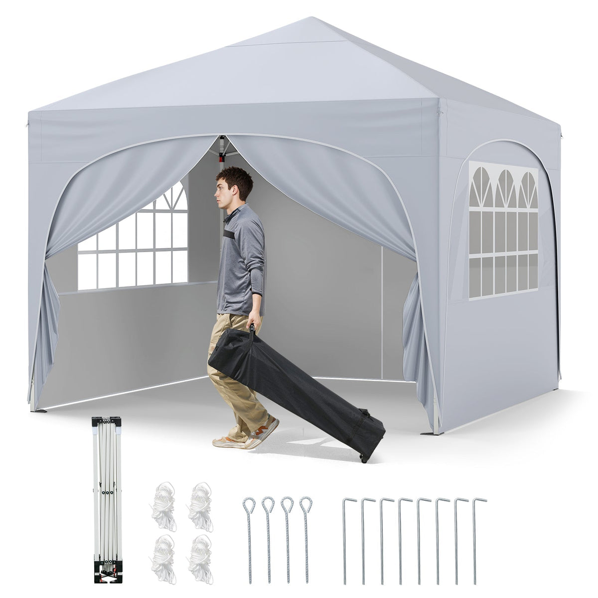 10 X 10 FT Pop up Canopy Tent with 4 Removable Sidewall