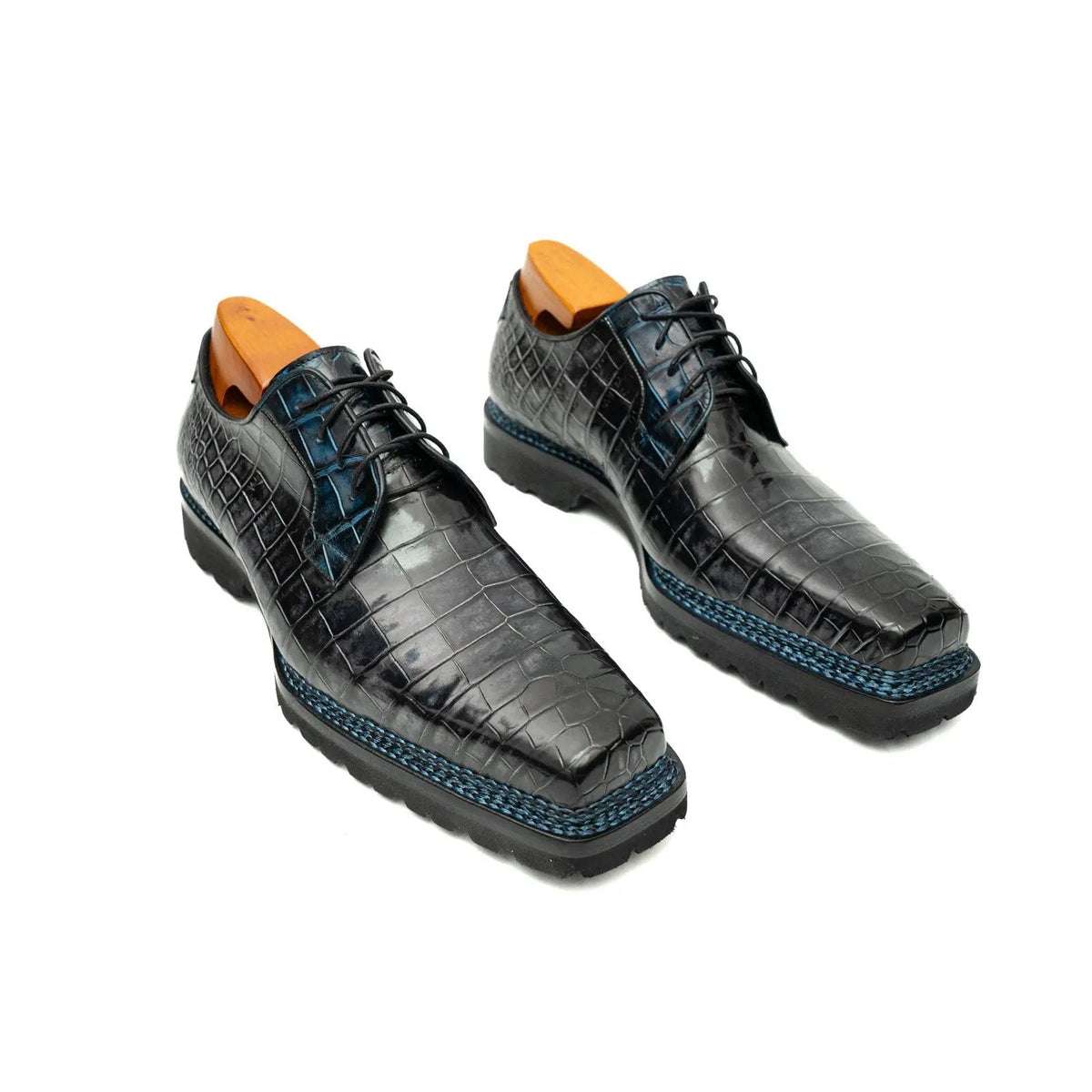 Gray-Black Crocodile Leather Derby Shoes