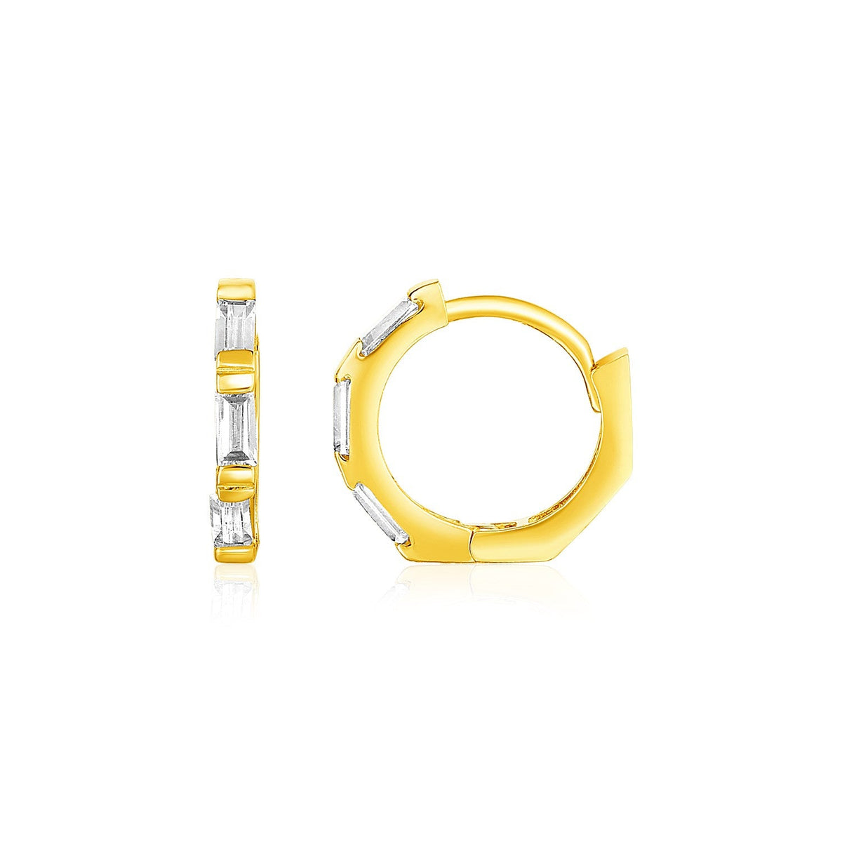 Aretes de aro octogonales pequeños de oro amarillo de 14k con circonitas cúbicas