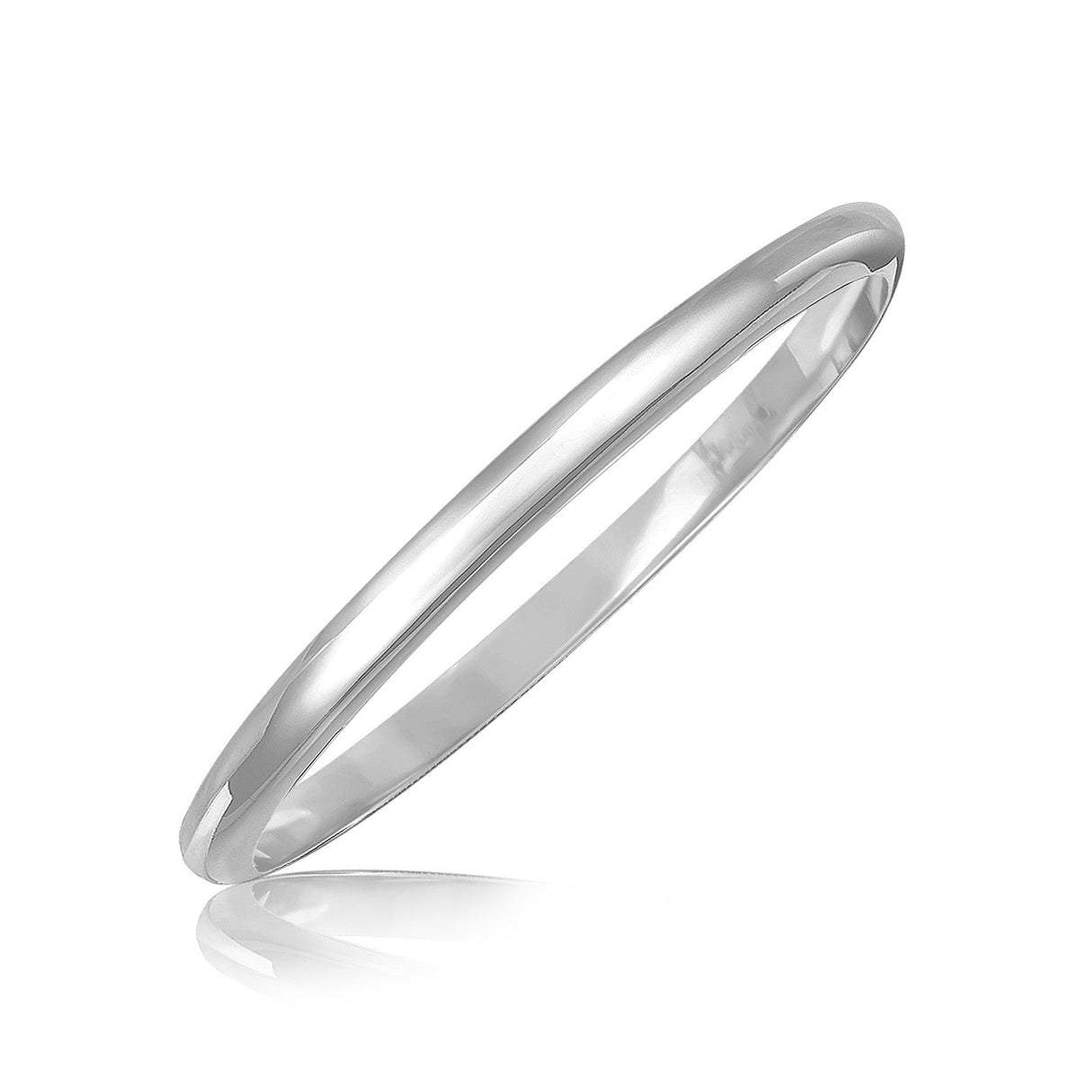 Brazalete de plata de ley chapado en rodio con diseño de domo fino (6.50 mm)