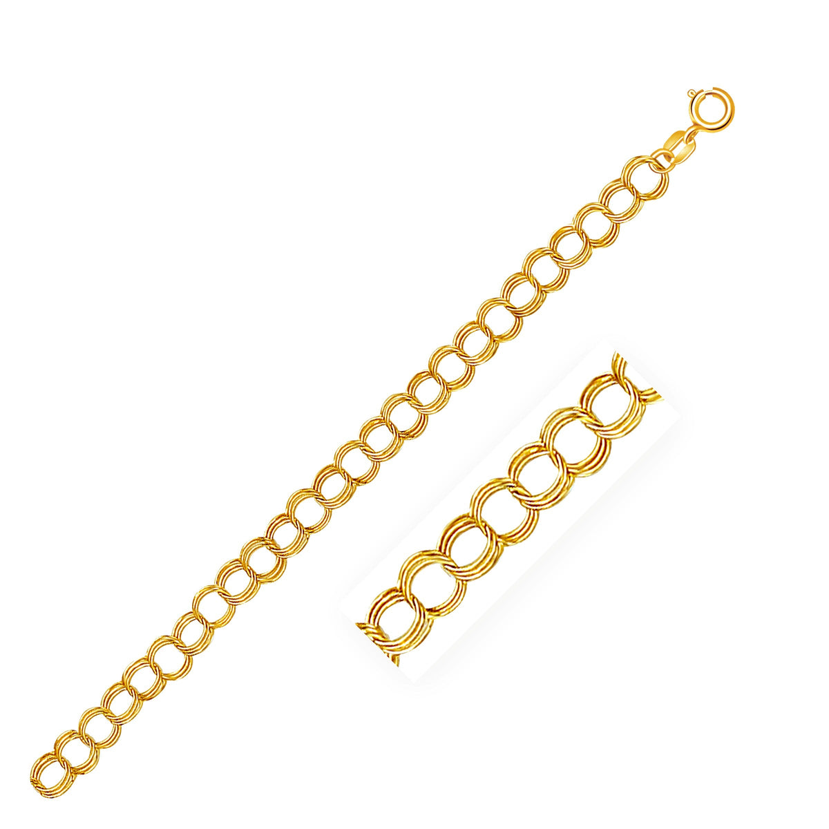 Pulsera de dijes de triple eslabón en oro amarillo de 14k de 5.0 mm