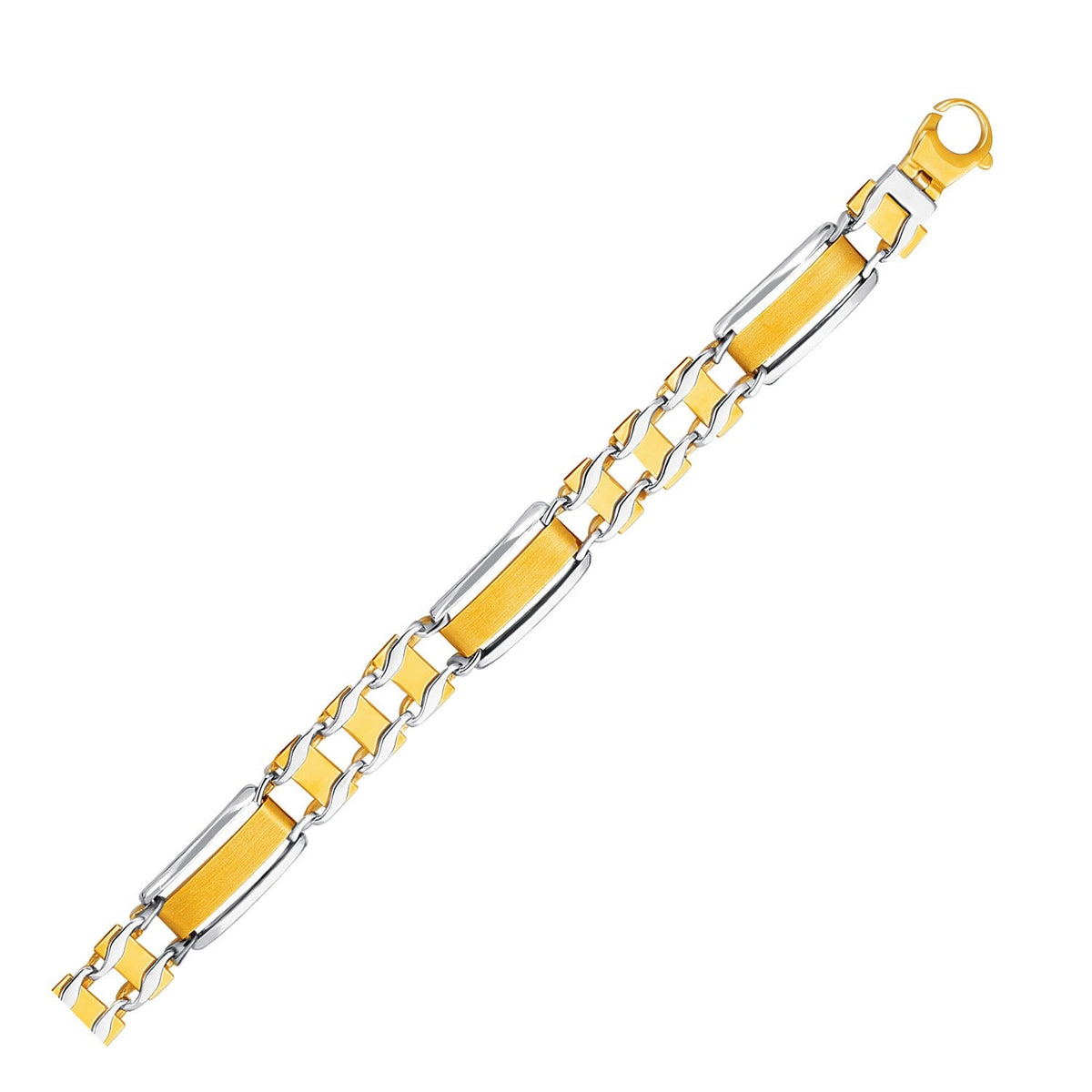 Pulsera de oro de dos tonos de 14k para hombre con barras redondeadas de diseño