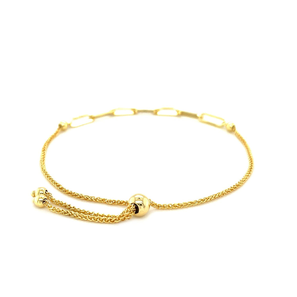Pulsera ajustable de oro amarillo de 14K con cadena de eslabones tipo clip