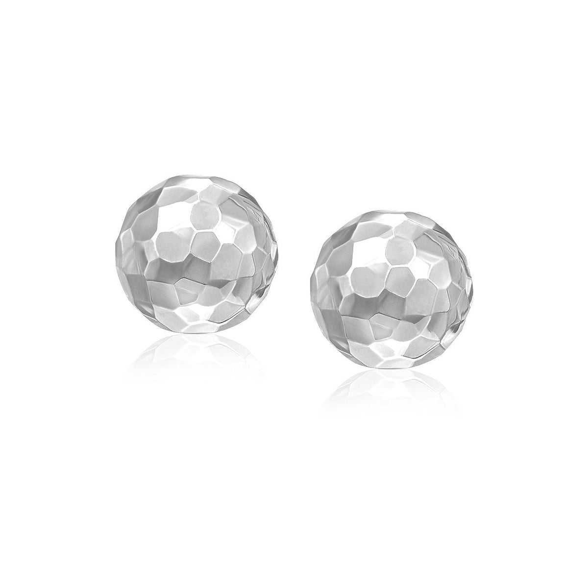 Pendientes de botón de oro blanco de 14 quilates con estilo facetado redondo (7 mm)