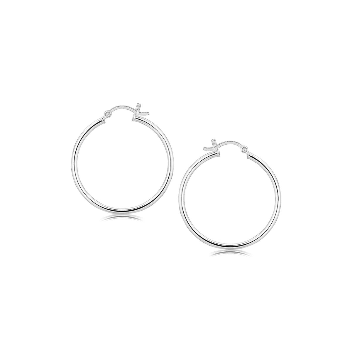 Pendientes de aro delgados de plata de ley pulida con baño de rodio (2x30 mm)
