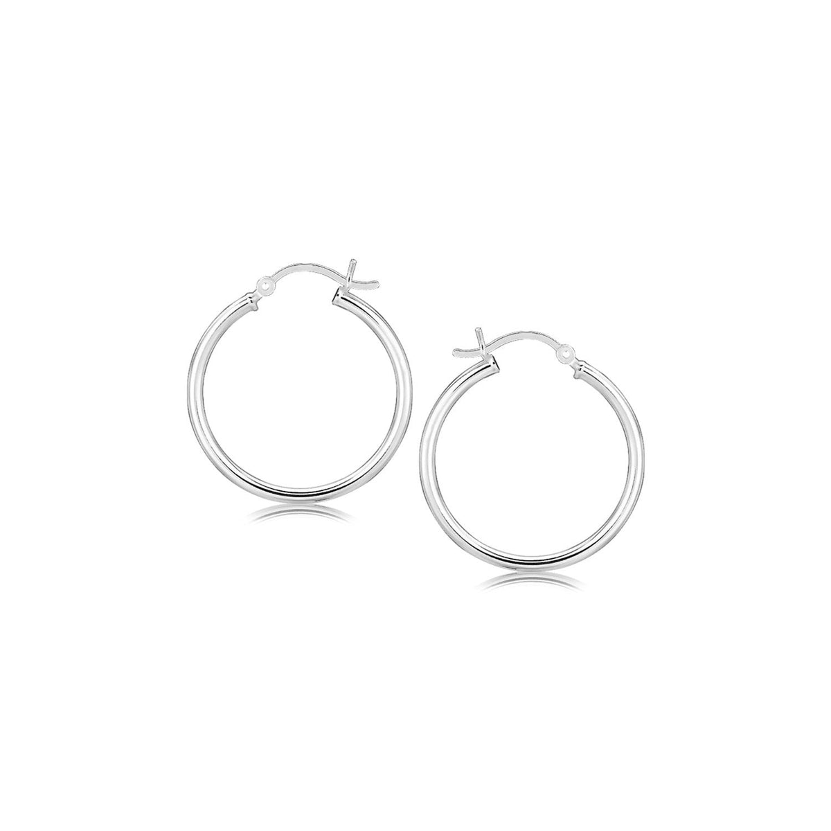 Pendientes de aro delgados y pulidos en plata de ley chapada en rodio (2x25 mm)