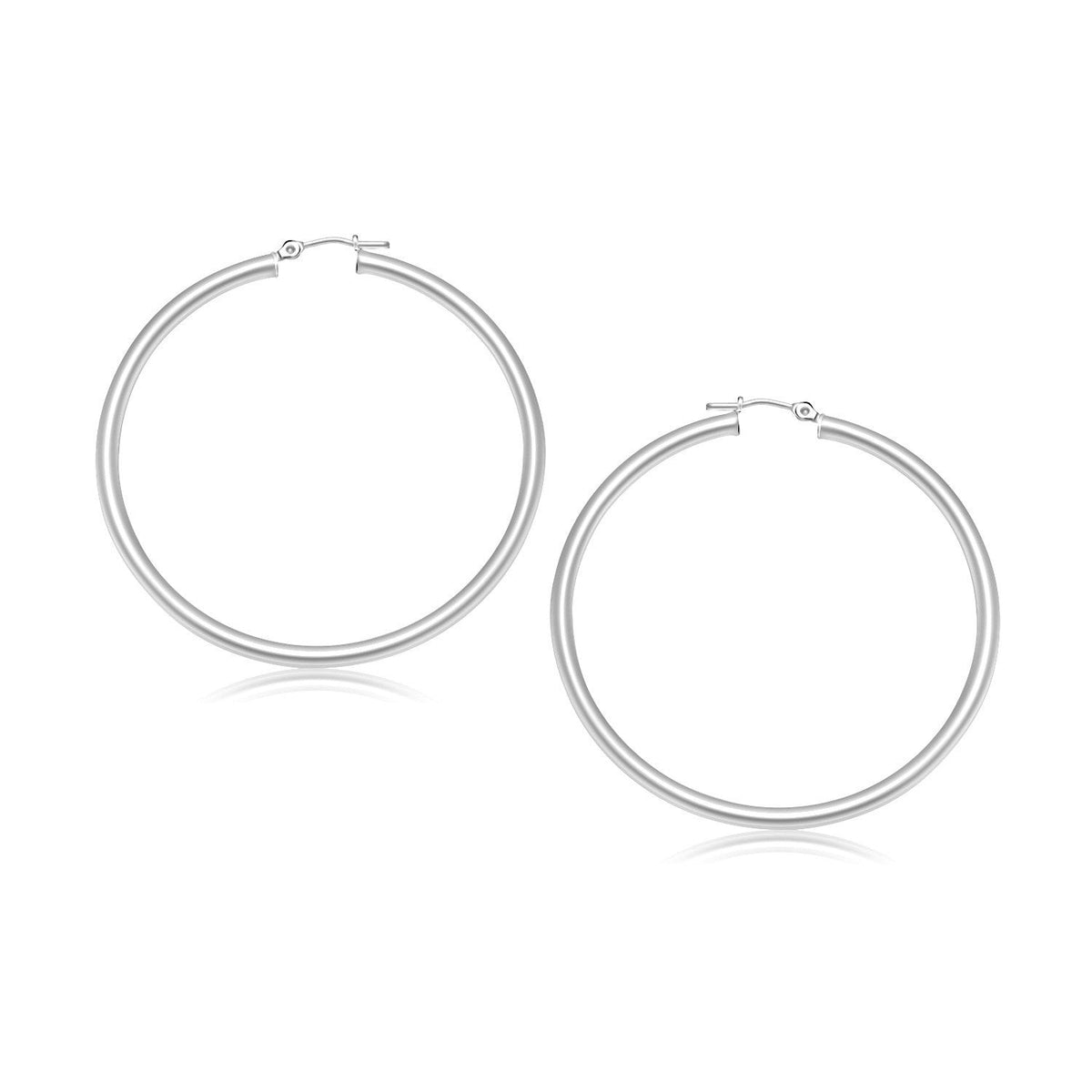 Pendientes de aro pulidos en oro blanco de 10k (3x30 mm)