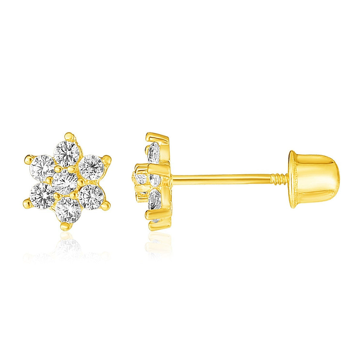 Pendientes Infantiles de Flor en Oro Amarillo de 14k (5mm)