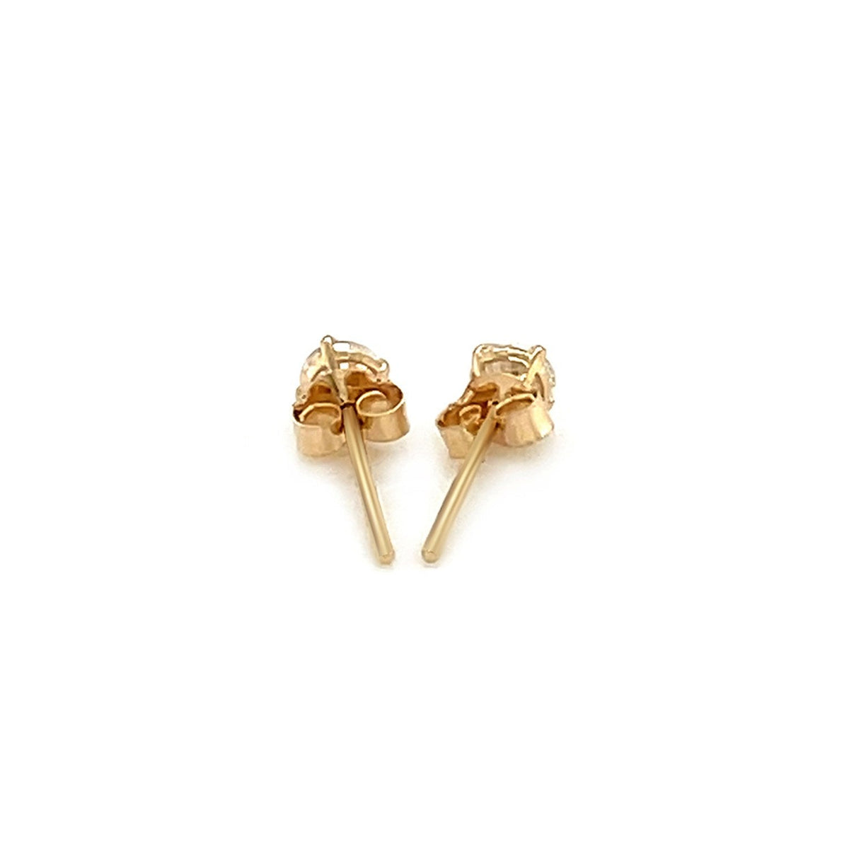 Pendientes de botón de oro amarillo de 14k con circonita cúbica facetada de tonalidad blanca (3 mm)