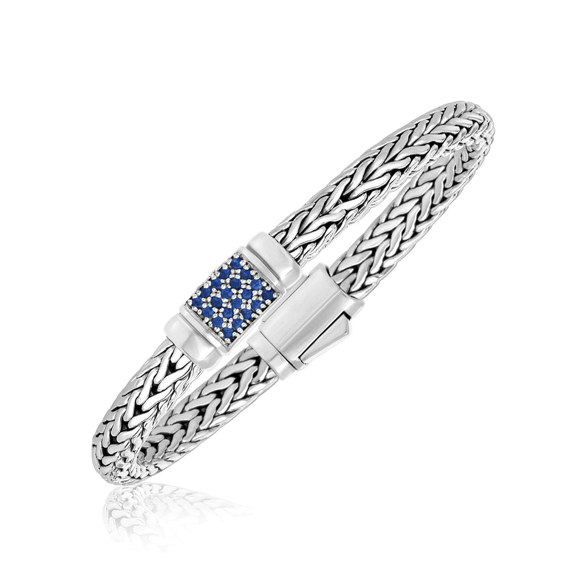 Pulsera de plata de ley con motivo entrelazado y adornos de zafiro azul (7,00 mm)