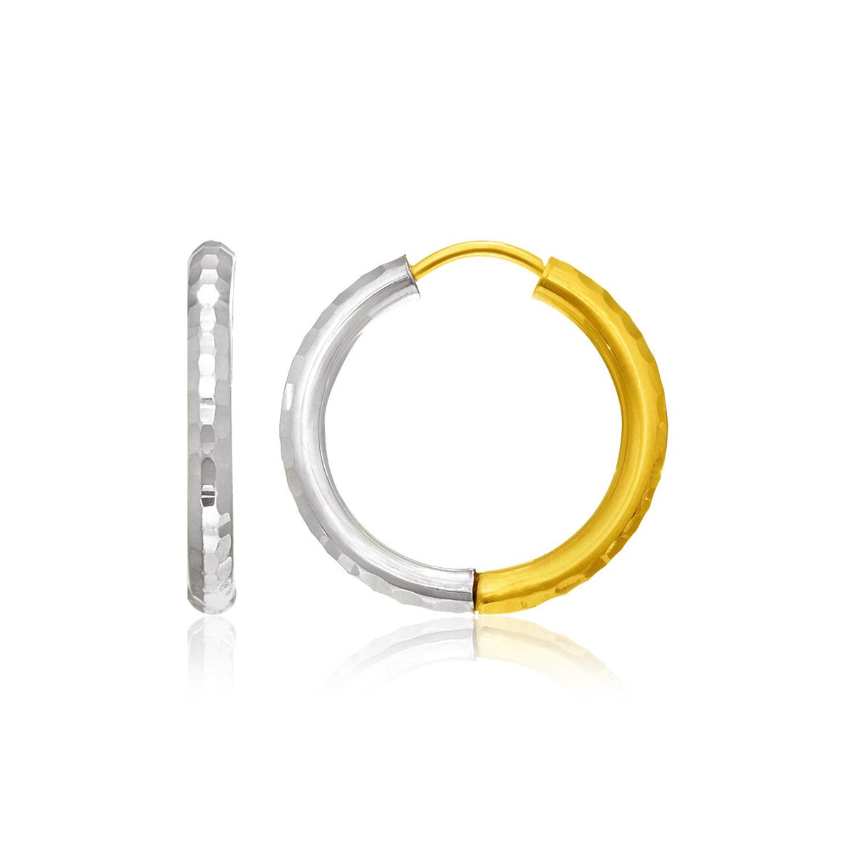 Arracadas de tubo con bisagra martilladas en oro de dos tonos de 14k (2.5x15mm)
