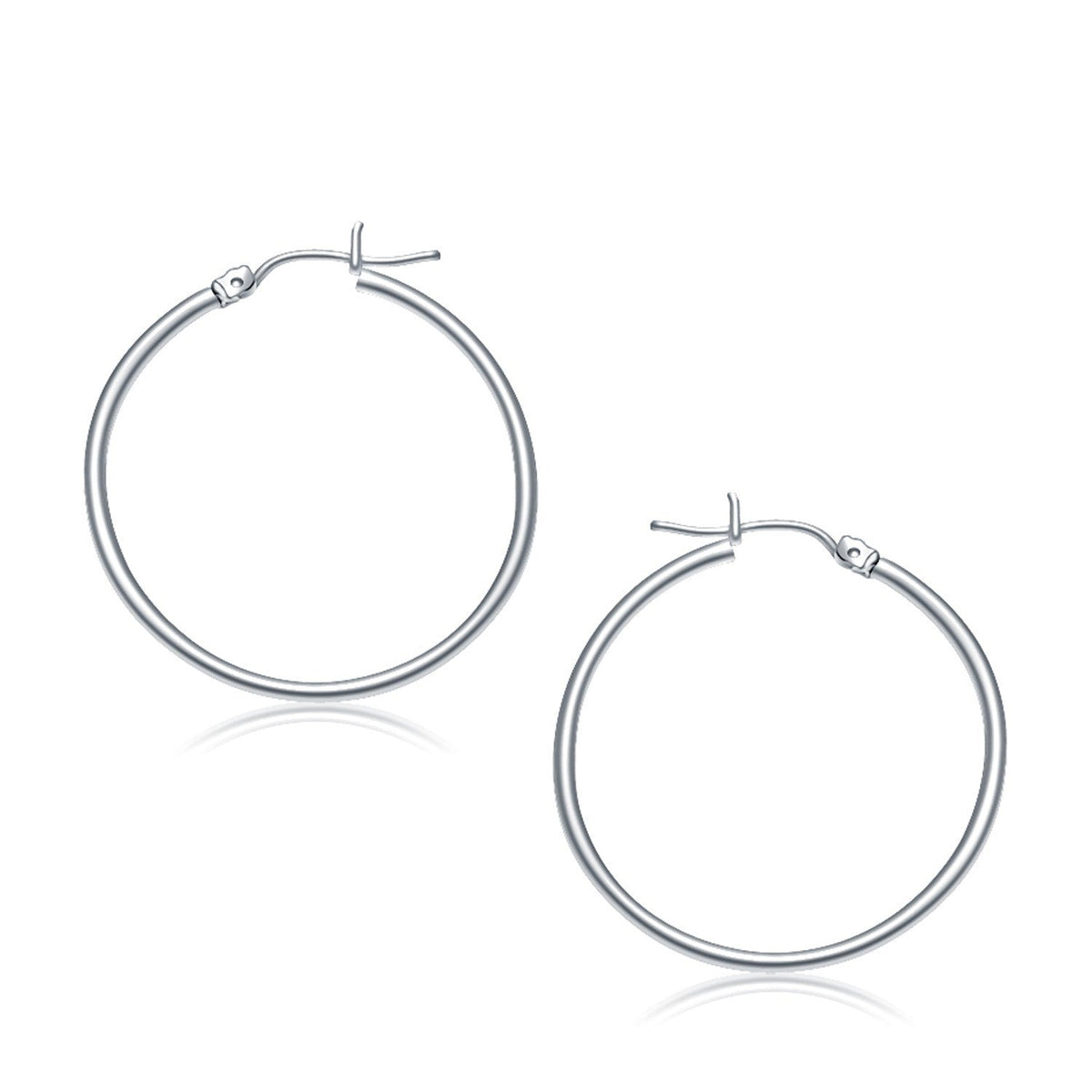 Aretes de aro pulidos de oro blanco de 10k (2x30 mm)