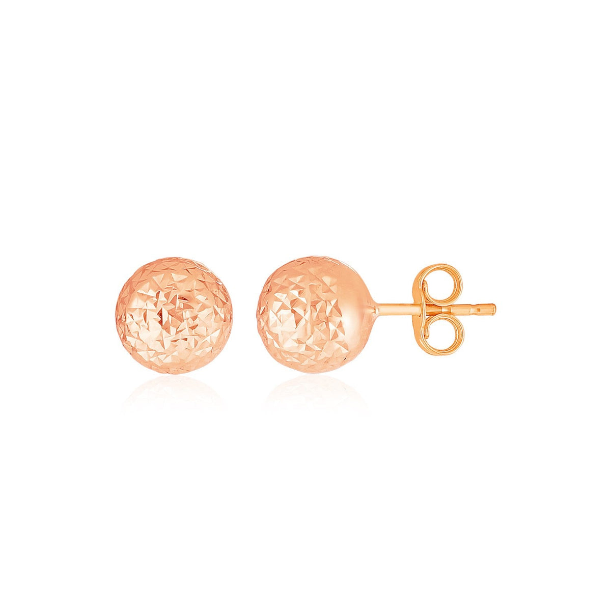 Pendientes de bola de oro rosa de 14k con textura de corte de cristal (5mm)