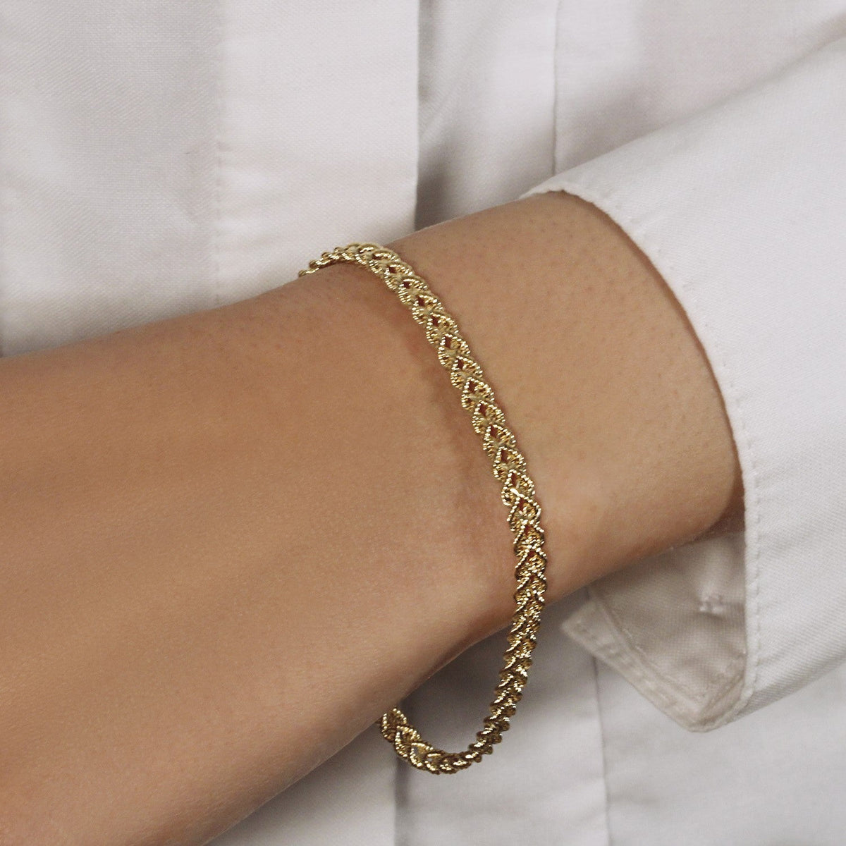 Pulsera de cadena de cuerda doble en oro amarillo de 10k