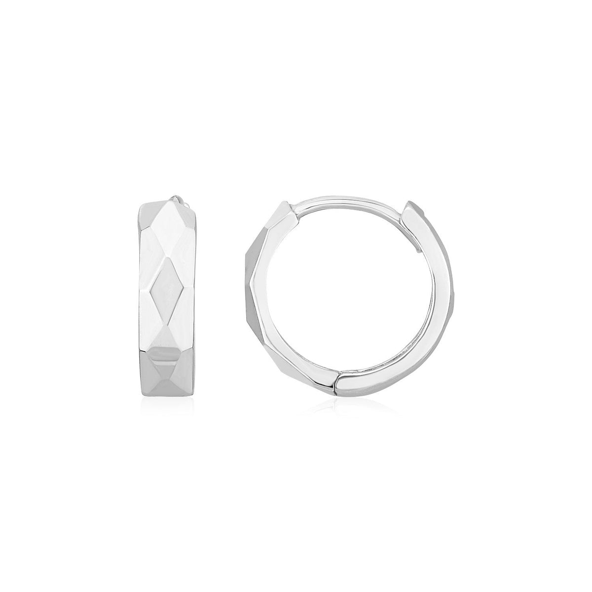 Pendientes de aro tipo huggie de 12,9 mm con motivo de diamantes en oro blanco de 14 quilates