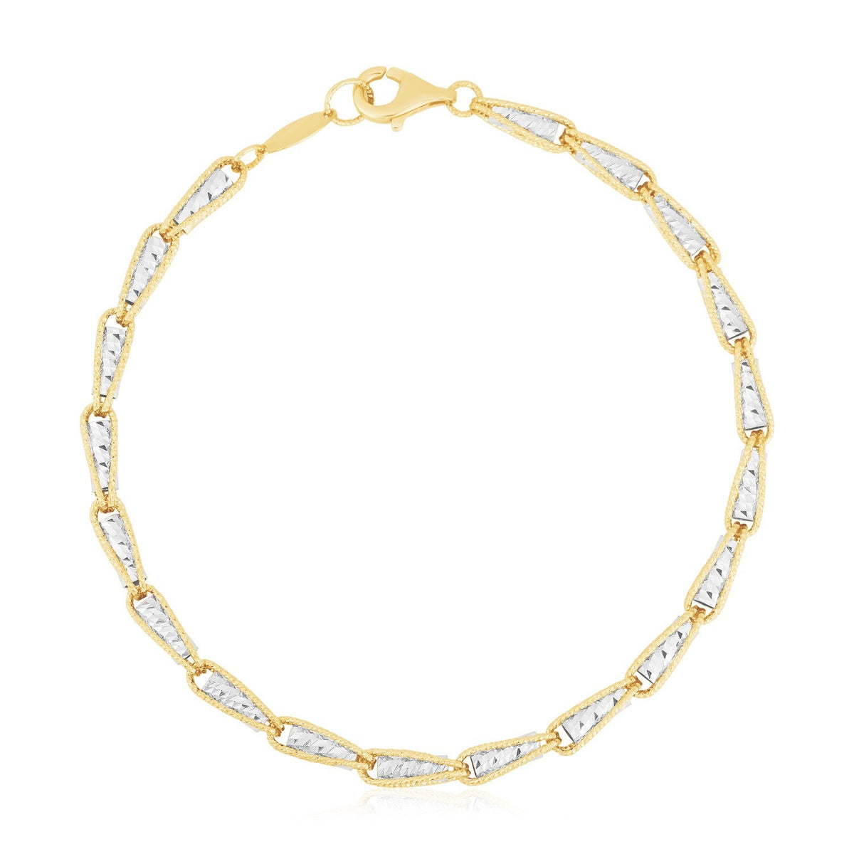 Pulsera de cadena de eslabones con corte de diamante en oro bicolor de 14 quilates de alto brillo