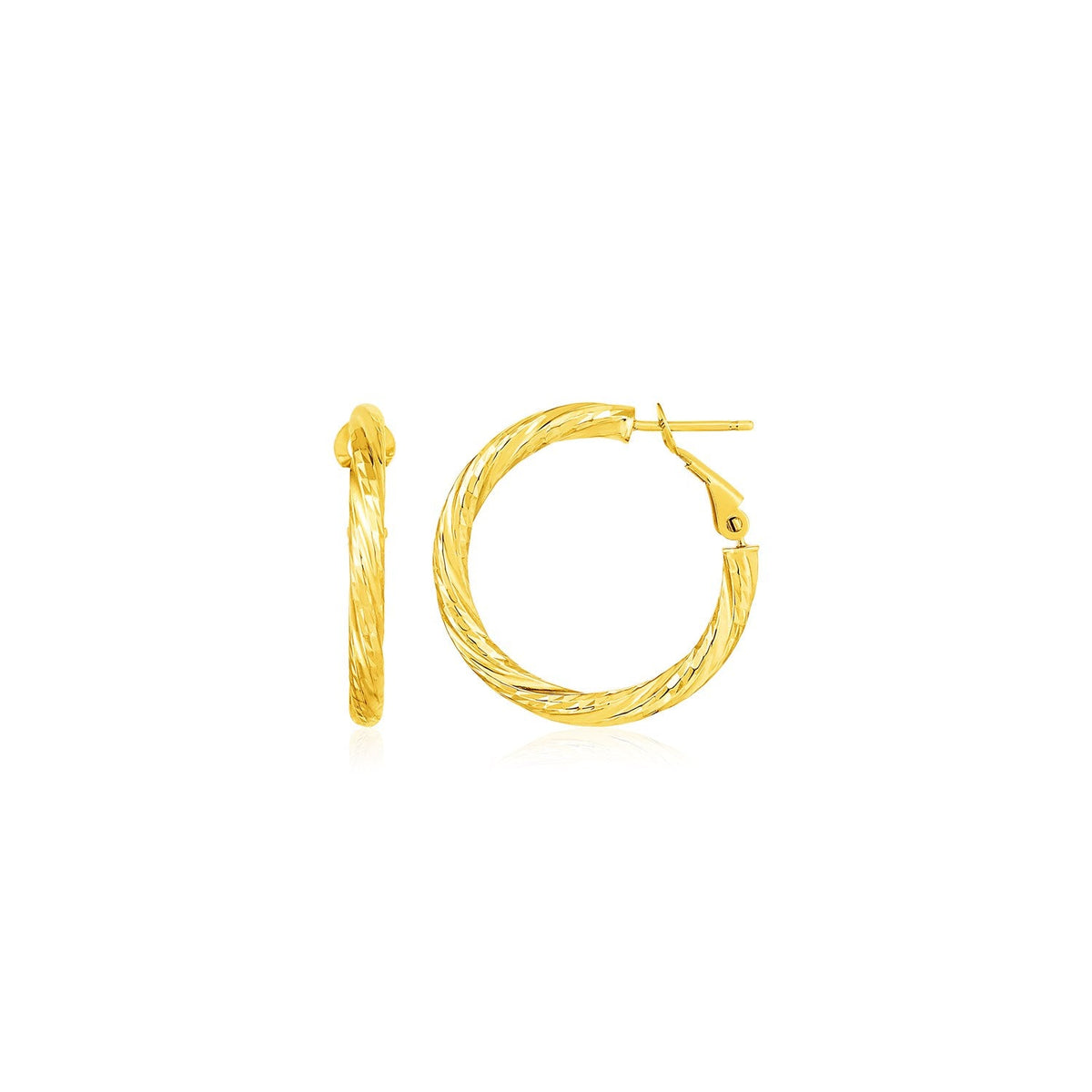 Pendientes de aro redondos retorcidos pequeños de oro amarillo de 14 quilates