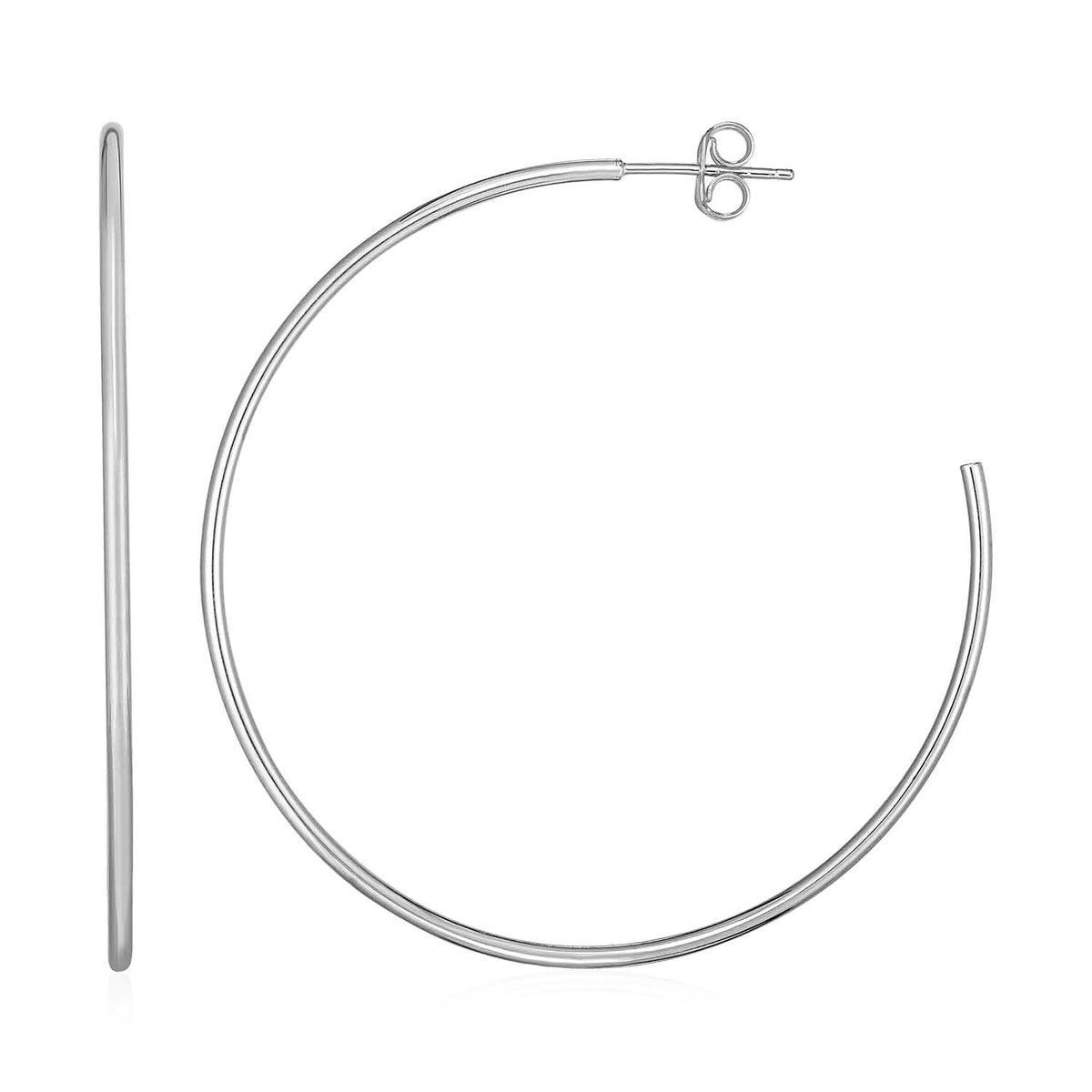 Pendientes de aro pulidos en oro blanco de 14k (1.5x50mm)