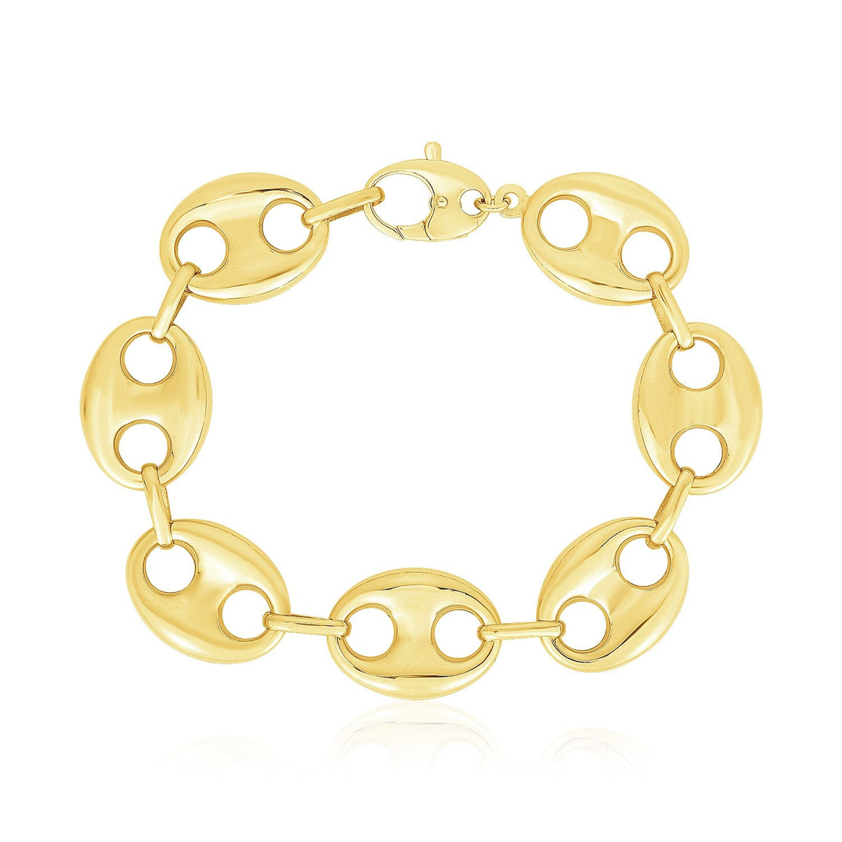 14k Yellow Gold High Polish Lite Puffed Mariner Link Bracelet (21 mm)