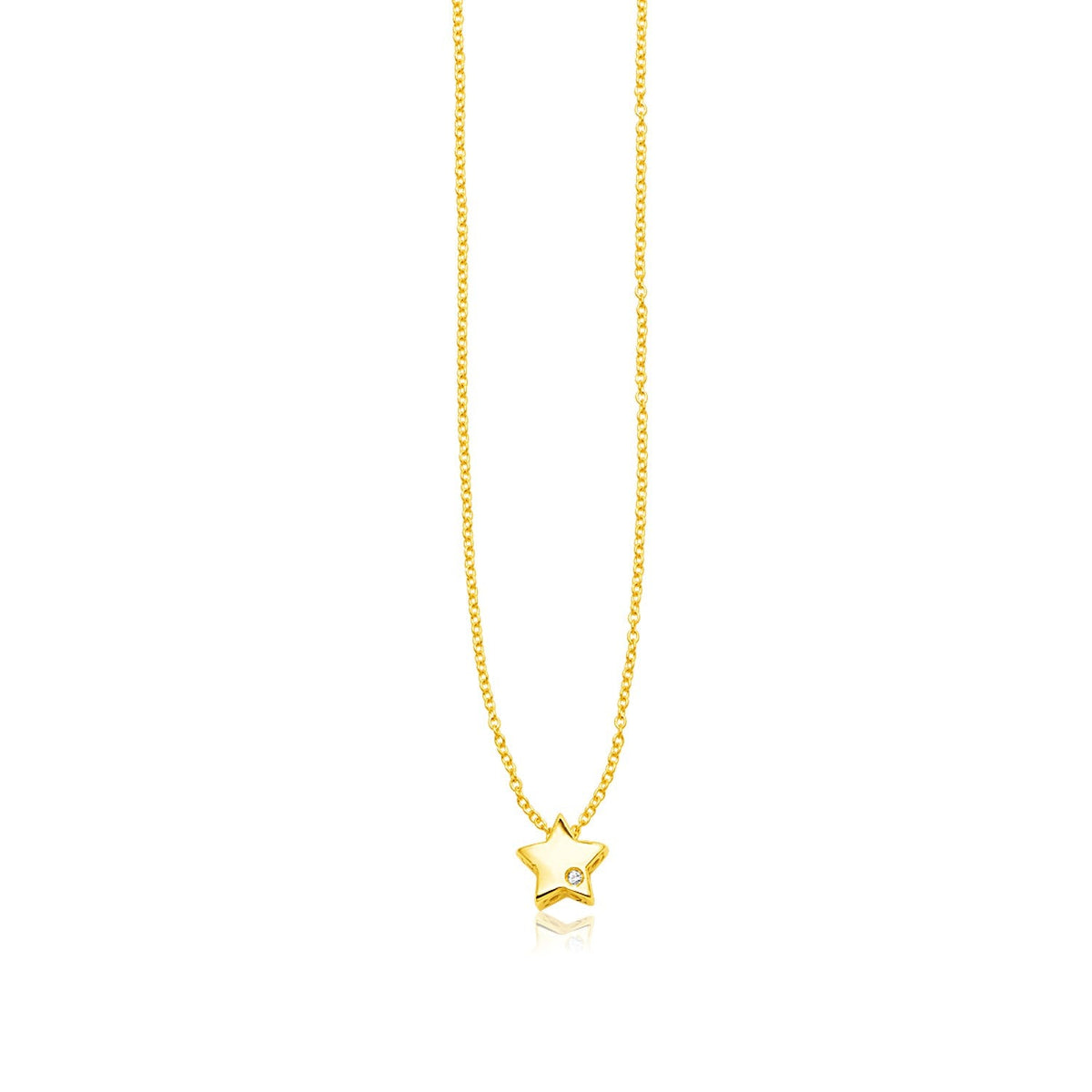 Collar de estrella pulida de oro amarillo de 14k con diamante