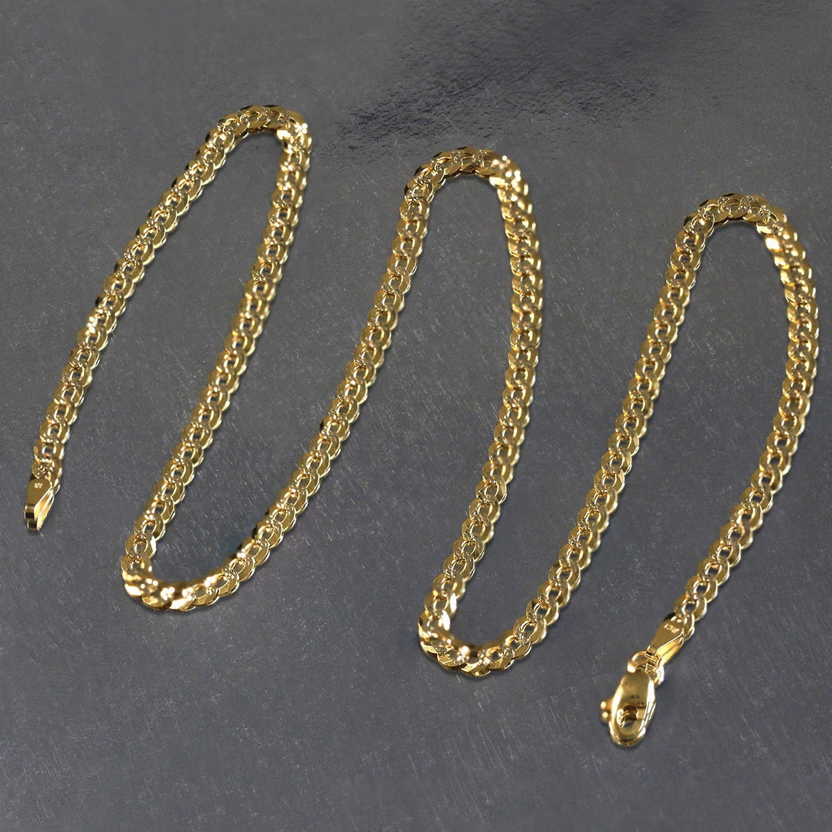 Cadena tipo barbada pavé de oro bicolor de 14k (3.60 mm)