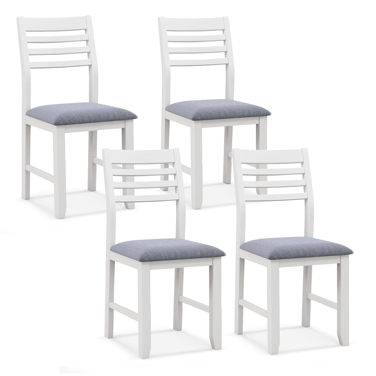 Wooden Dining Chair Set of 2 with Rubber Wood Frame and Padded Cushion