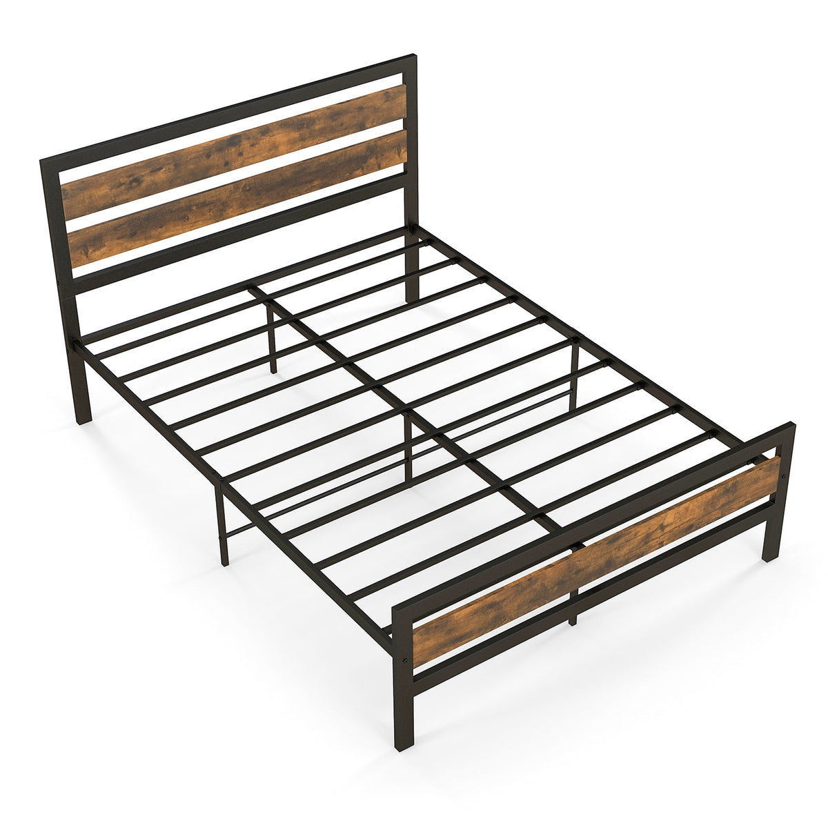 Full/Queen Industrial Bed Frame with Rustic Headboard and Footboard-Queen Size