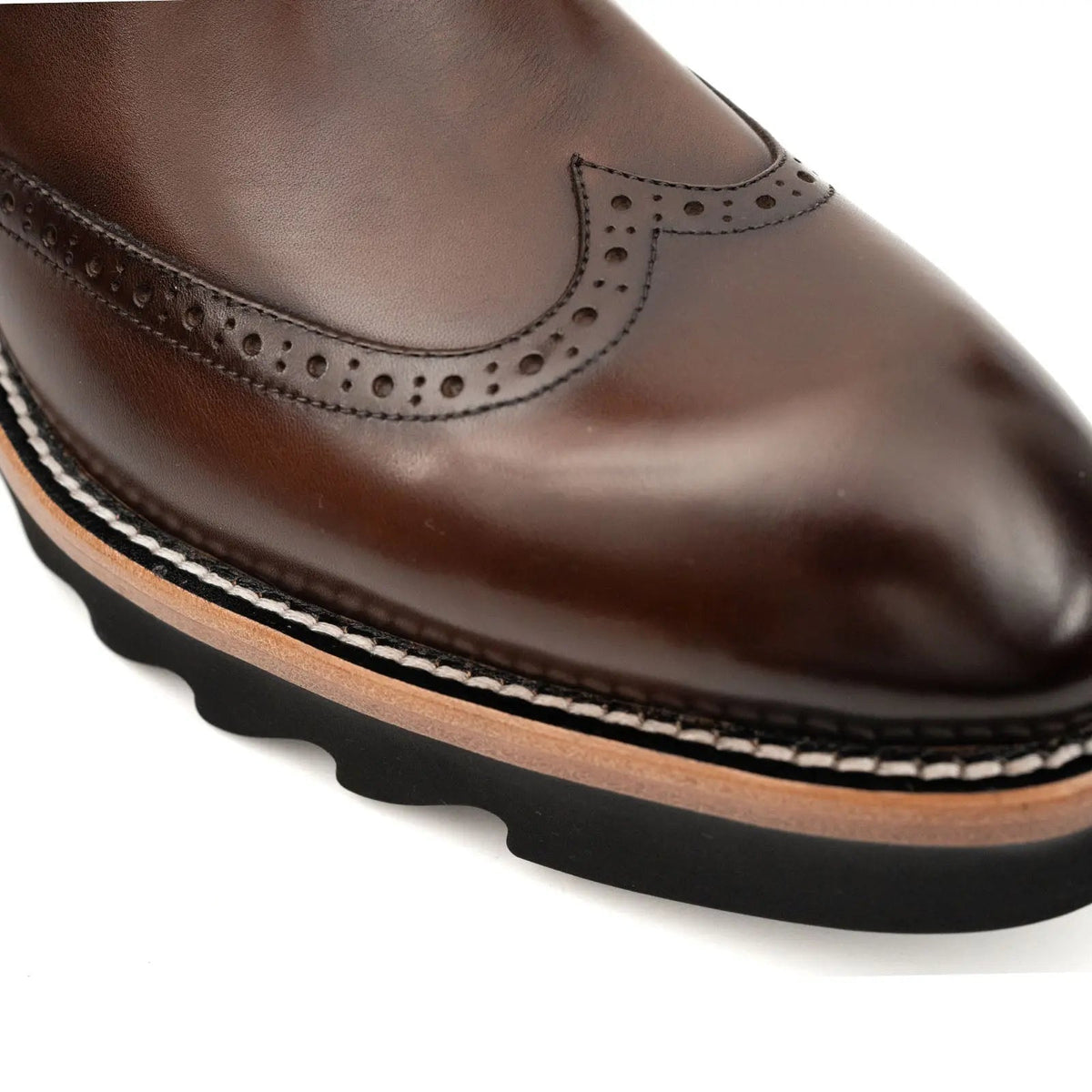 Dark Brown Wingtip Cow Leather Chelsea Boots
