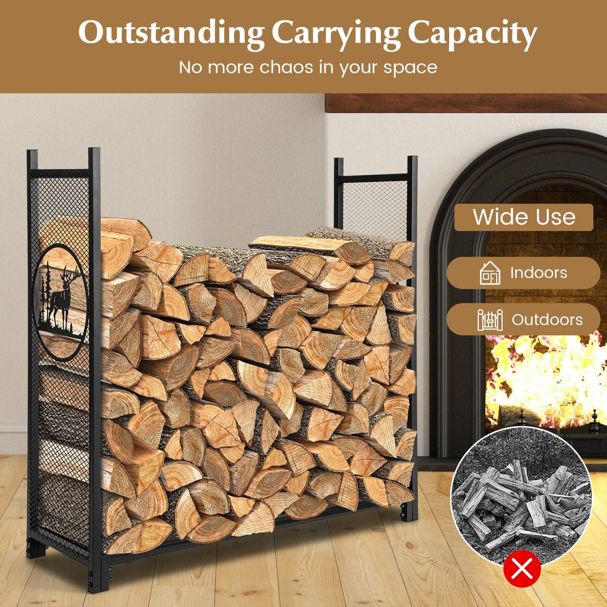 4 Feet Firewood Rack Stand with Mesh Sides