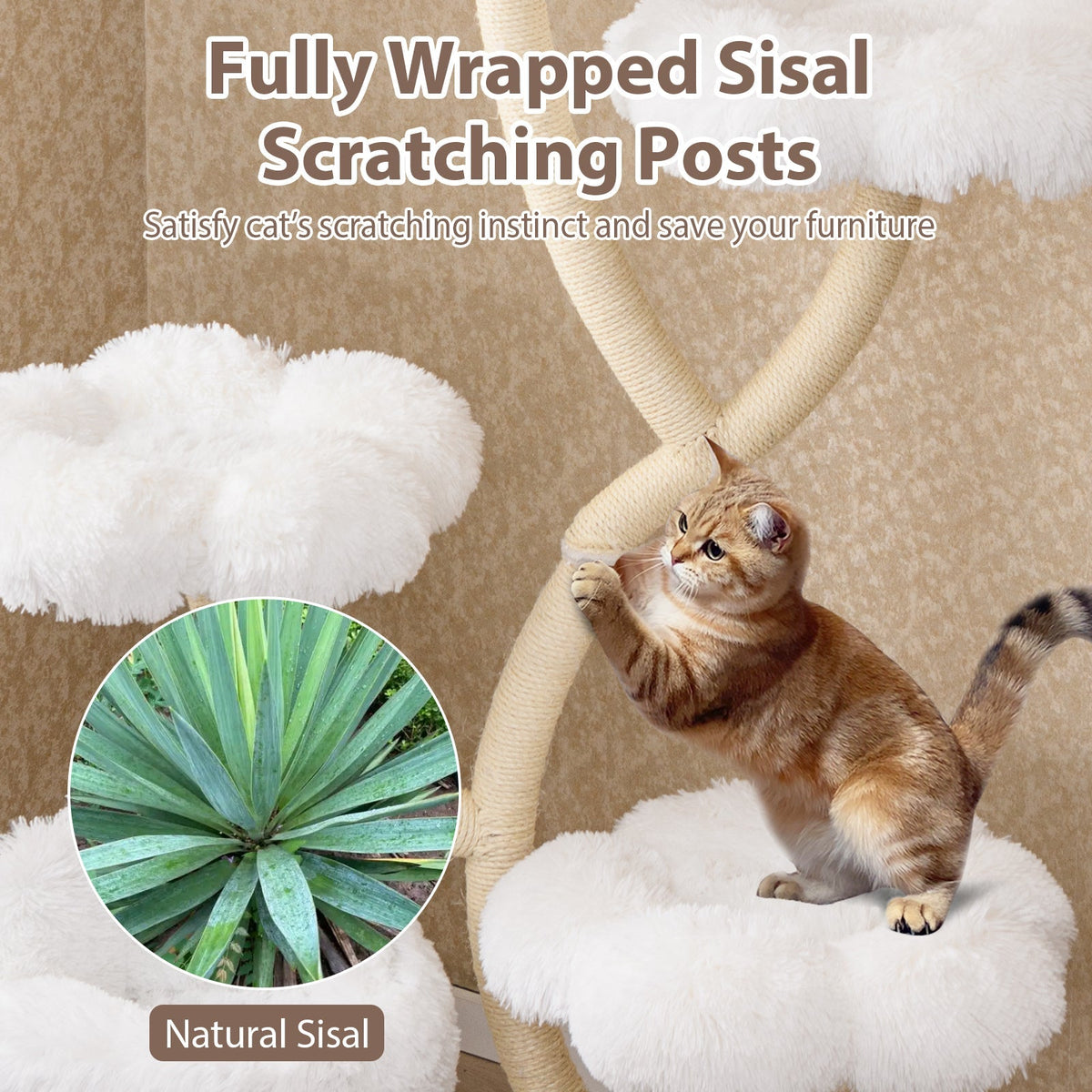 Freestanding Cat Tower with four Flower-shaped Platforms and Sisal Scratching Posts
