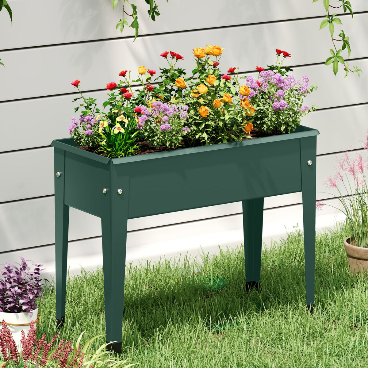 Raised Garden Bed Elevated Metal Planter Box with Legs Drainage Holes