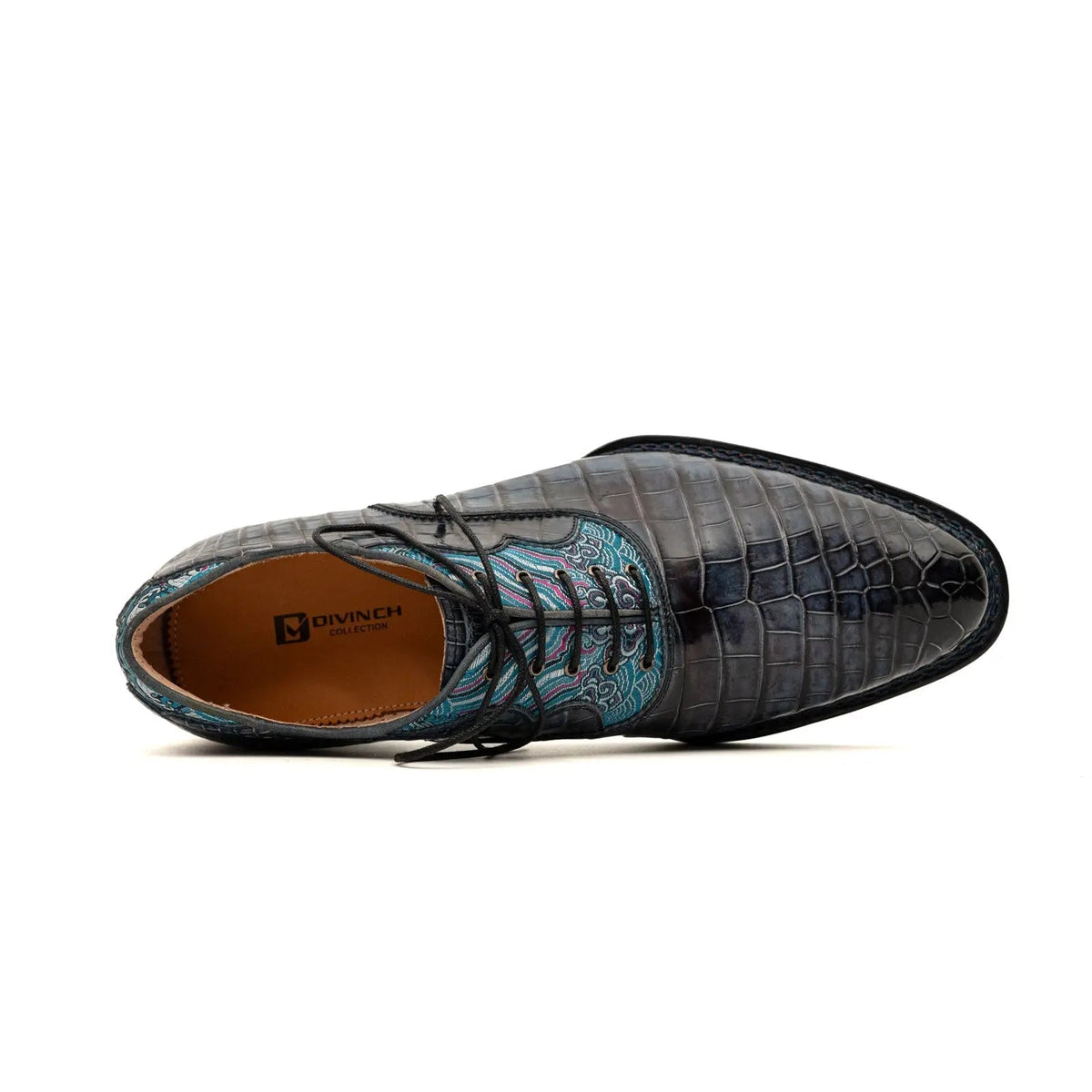 Blue Crocodile Leather Oxford Shoes