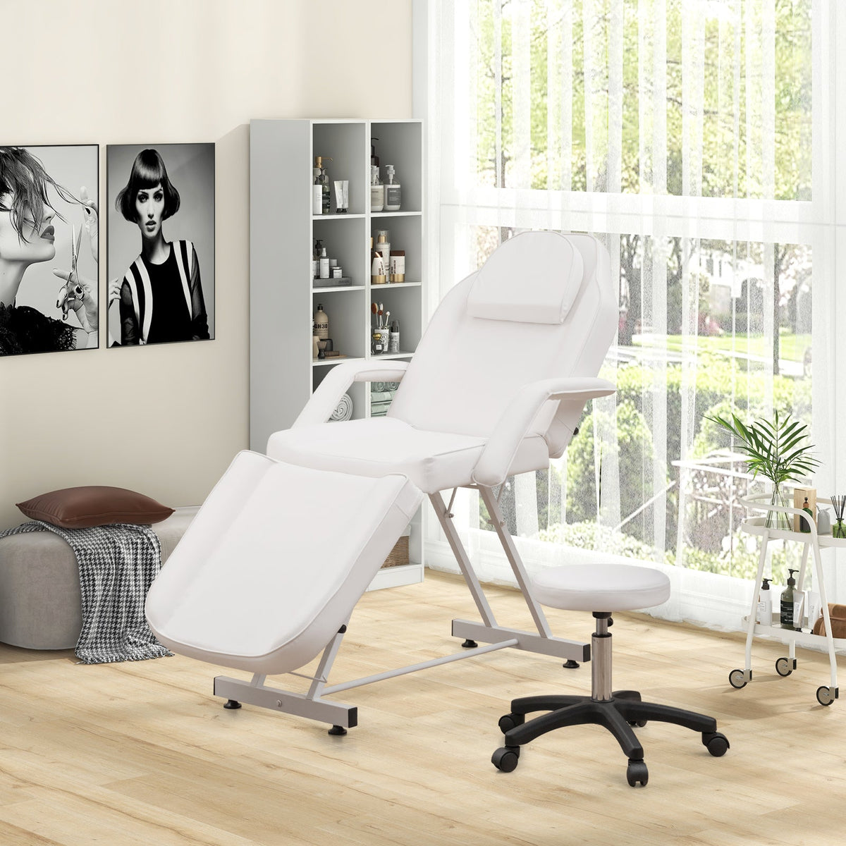 73 Inch Facial Chair Set with Removable Headrest Detachable Armrests and Towel Rack-Black