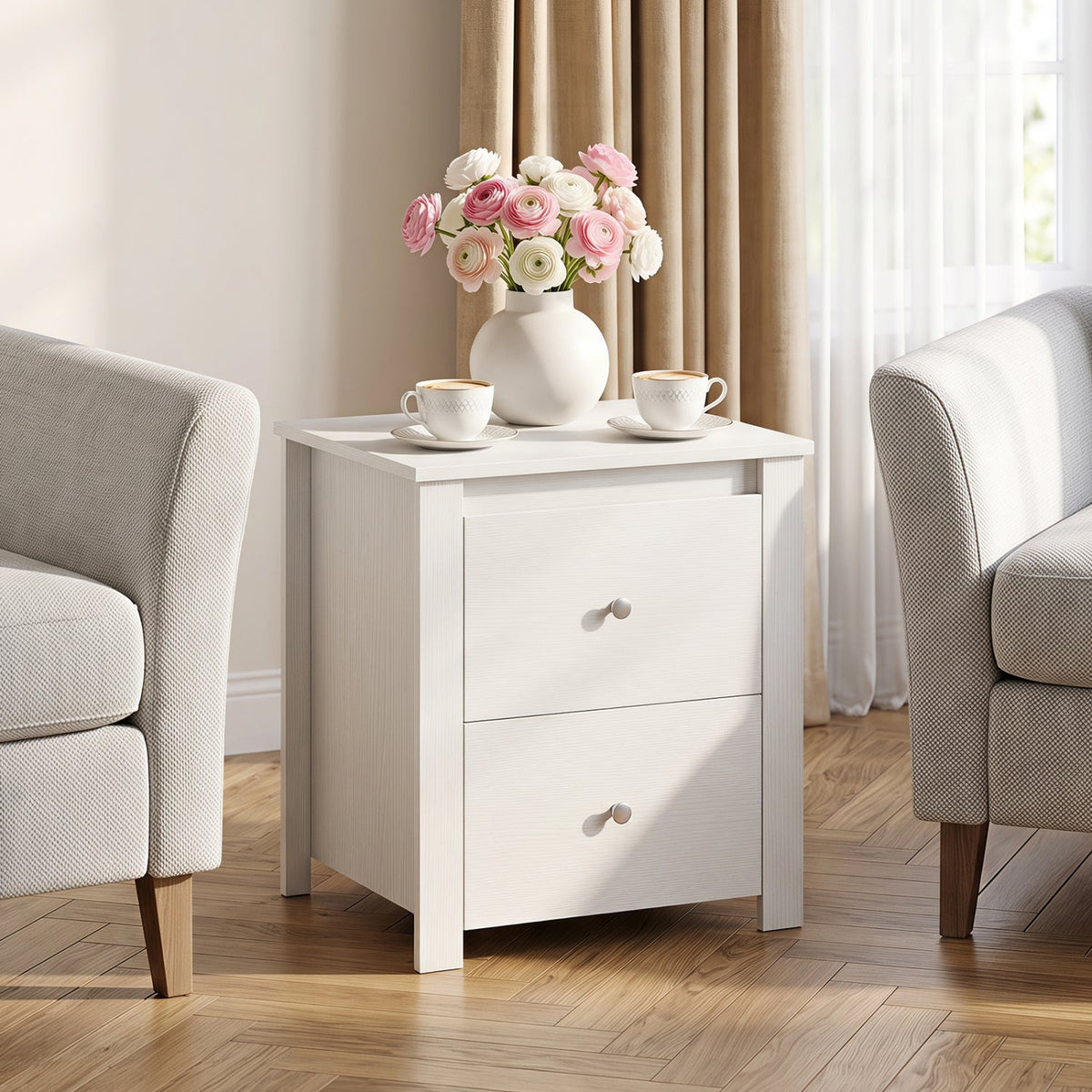 Modern Nightstand with 2 Drawers for Small Spaces