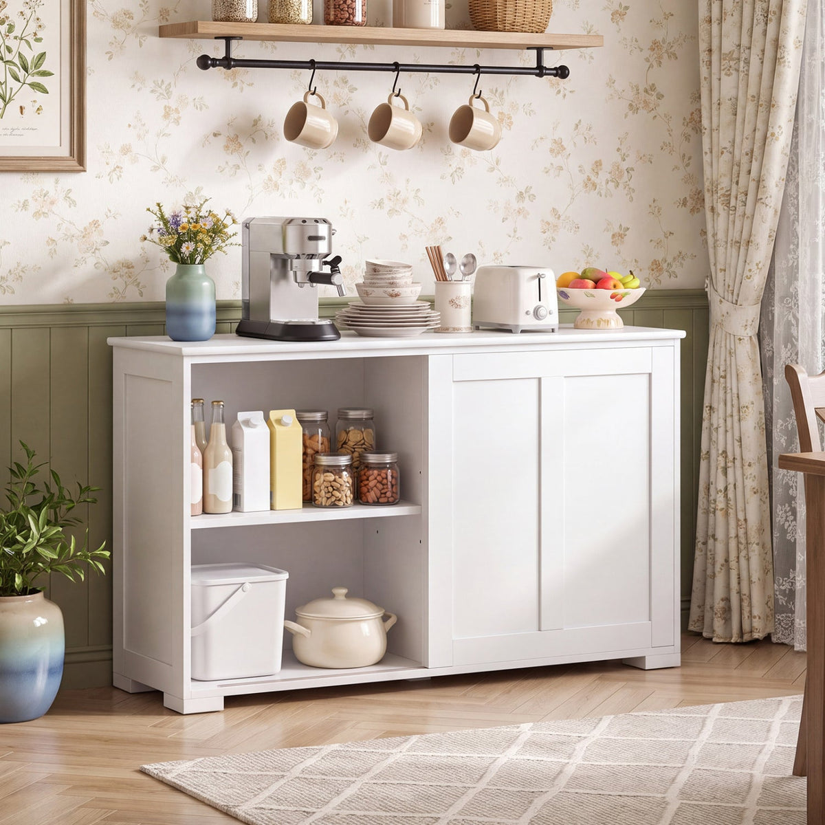Kitchen Storage Cabinet with Wood Sliding Door